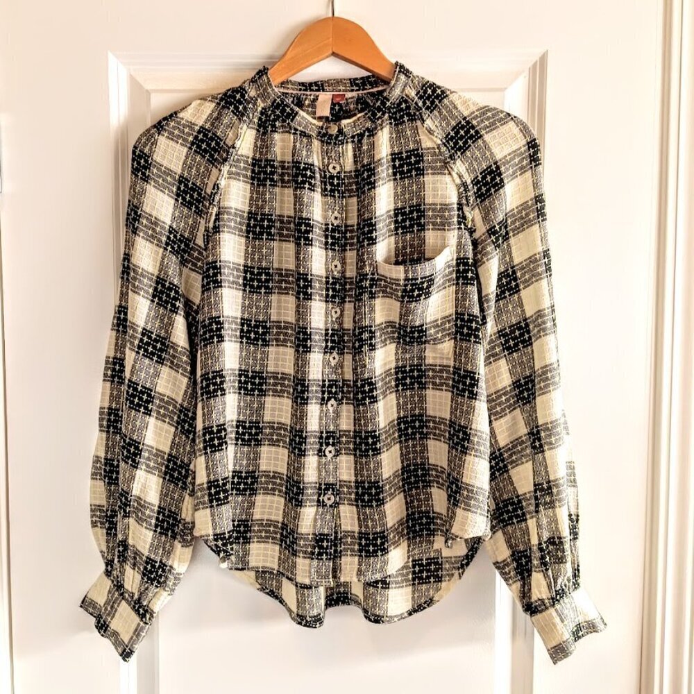 Pilcro Black Yellow Breezy Plaid Shirt